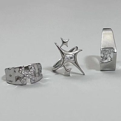 Vintage Irregular Cross Star avatud sõrmus naistele Meestele Punk Gooti värvi Sliver Reguleeritav paarisõrmus Y2K Egirl ehtekink