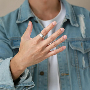 Απλό ανδρικό δαχτυλίδι Vnox 6/8mm Γυαλιστερό από ανοξείδωτο ατσάλι Basic λουράκι γάμου Casual Classic Simple Boy Finger Jewelry