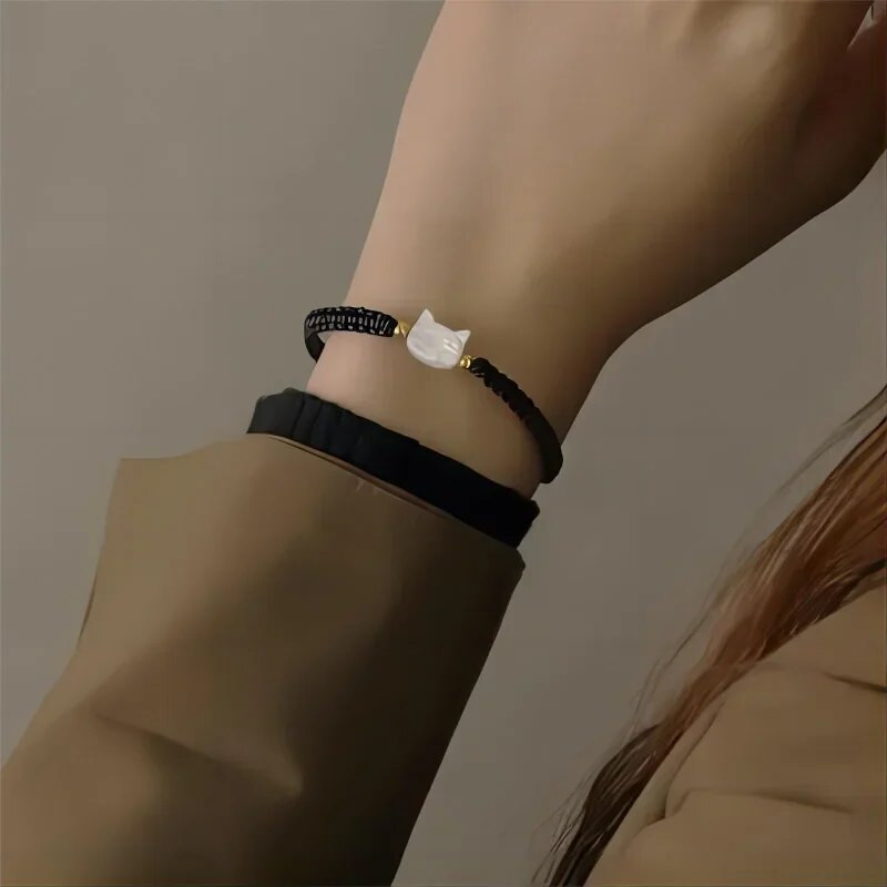 Looduslik kuukivi Obsidiaani käevõrud Minimalistlikud Fidget Käevõru Käsitsi valmistatud Armas Must Valge Kassi Käevõru Peoaksessuaarid Ehted