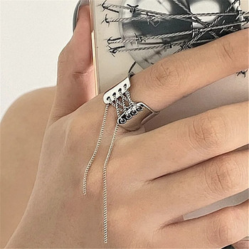 Готически пръстени с пискюли с верига с широк ръб Дамски хип-хоп пънк винтидж регулируем отварящ се пръстен Естетични геометрични готически пръстени