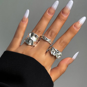 3 бр. Винтидж неправилен плисиран отворен пръстен за жени Мъже Винтидж пънк течен метален стил пръст Y2K аксесоари Модни бижута
