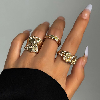3 бр. Винтидж неправилен плисиран отворен пръстен за жени Мъже Винтидж пънк течен метален стил пръст Y2K аксесоари Модни бижута