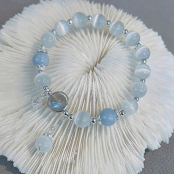 Γνήσιο Opal Sea Blue Treasure Moonlight Crystal Bracelet Light Πολυτελές ελαστικό βραχιόλι για κορίτσια Γυναικεία κοσμήματα αξεσουάρ