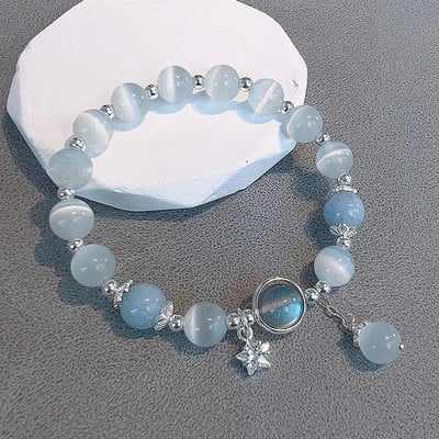 Γνήσιο Opal Sea Blue Treasure Moonlight Crystal Bracelet Light Πολυτελές ελαστικό βραχιόλι για κορίτσια Γυναικεία κοσμήματα αξεσουάρ