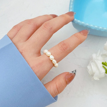 Сладки минималистични пръстени с перлени мъниста за жени Корейски неправилни перлени пръстени за пръсти Тенденция Дамски бижута Подаръци