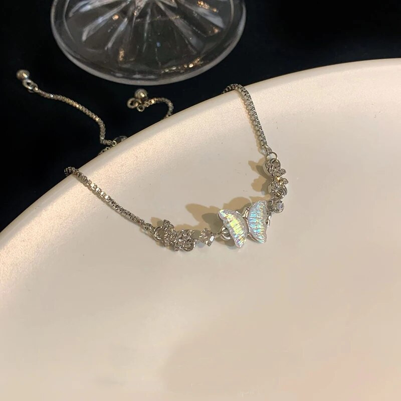 Värvilised tsirkoonist liblikast pingutusnööriga käevõrud naistele Armsad kikisõlme hõbedase värvi reguleeritavad käevõrud ehted sünnipäevakingitused