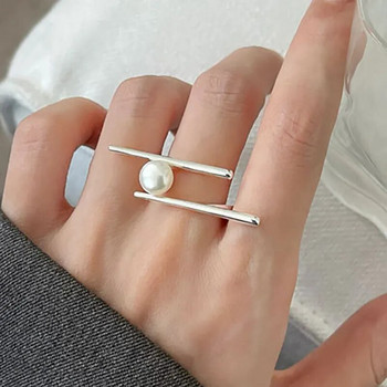 Foxanry Нови модни сребърни цветни перлени пръстени за жени Двойки Творчески прости геометрични ръчно изработени бижута за рожден ден Подаръци