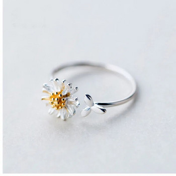 Винтидж пръстени с цветя от маргаритки за жени Корейски стил Регулируем отварящ се пръстен за пръсти Булката Сватбен годеж Изявление Бижута Gif