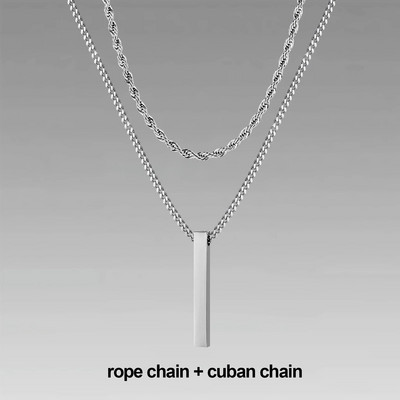 Vnoxi 3D vertikaalsed baarikaelakeed meestele, kihiline roostevabast terasest geomeetriline ripats, kihiline nisuköiest Kuuba kett, poisi kaelarihm