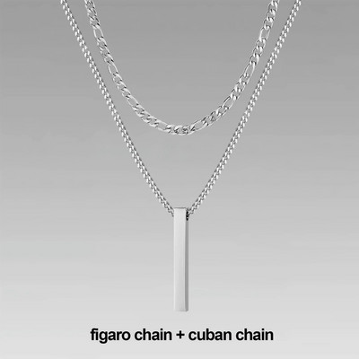 Vnoxi 3D vertikaalsed baarikaelakeed meestele, kihiline roostevabast terasest geomeetriline ripats, kihiline nisuköiest Kuuba kett, poisi kaelarihm