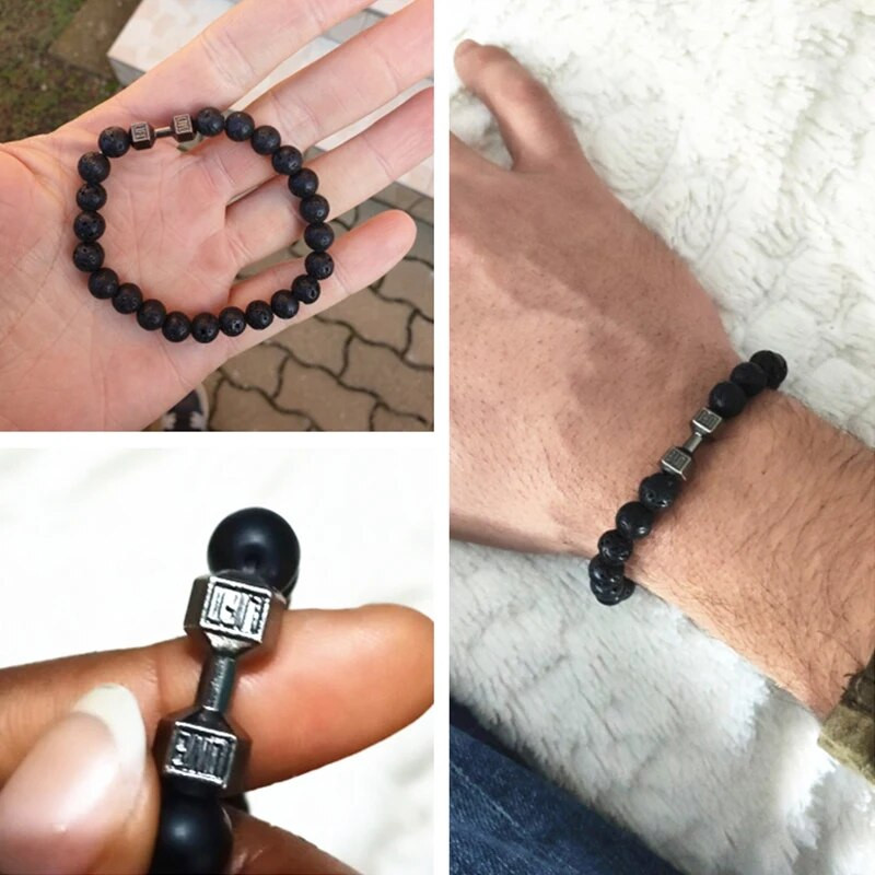 Vingrošanas zāle Hanteles Pērlītes Rokassprādze Dabīgais Akmens Stienis Enerģijas Svari Rokassprādzes Sievietēm Vīriešiem Pāris Pulsera Aproce Rotaslieta Dāvana