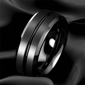 Модни 8 мм мъжки пръстени Черни жлебове Матирани пръстени от неръждаема стомана за мъже Сватба Годежни бижута Годишнина Подаръци за рожден ден