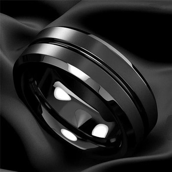 Модни 8 мм мъжки пръстени Черни жлебове Матирани пръстени от неръждаема стомана за мъже Сватба Годежни бижута Годишнина Подаръци за рожден ден