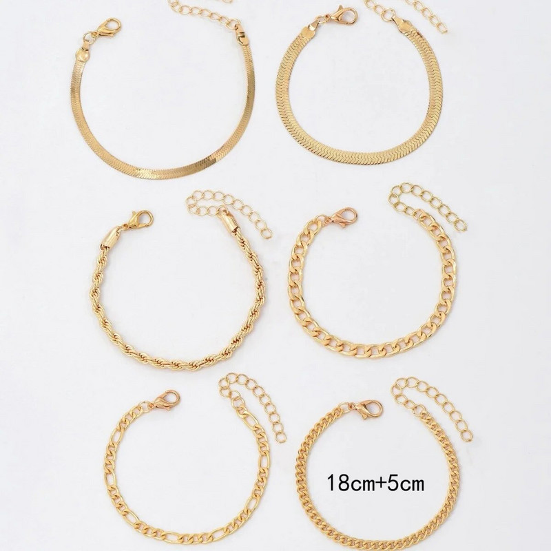 6 τμχ/Σετ Μοδάτα Βραχιόλια με Χοντρή Αλυσίδα Σετ Γυναικεία Χρυσό Χρώμα Ασημί Χρώμα Μεταλλικό Φίδι Twist Βραχιόλι Πανκ Κοσμήματα