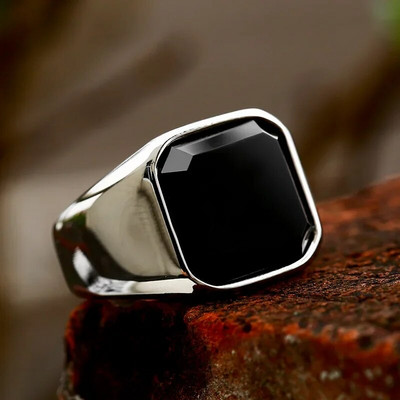 2024 Нова мода от неръждаема стомана с циркон, черен ахат, сватбени годежни ленти, пръстени, висококачествен подарък на едро
