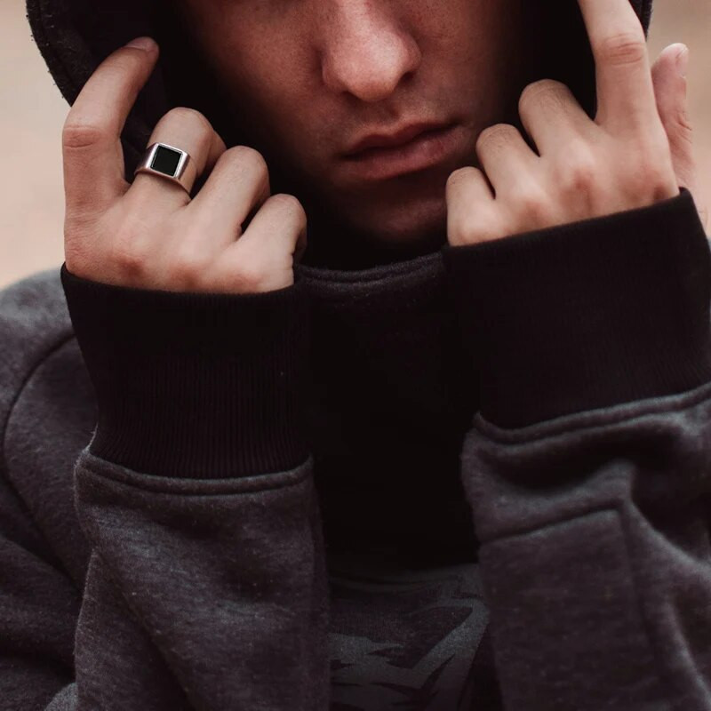 Vnox gooti punk-sõrmused meestele Signet-sõrmused ümmargused ruudukujulised ülaosastamp Finger Band Chunky Boys Teismelised Rock Ehted Vennaskonna sõrmused