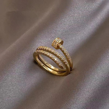 1 бр. Златен пръстен Дамски моден стил Многослойна мед с цирконий Студен вятър Бижута за ръце
