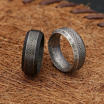 Моден винтидж прост пръстен с викингски руни за мъже, жени от неръждаема стомана, скандинавски келтски пръстени с възел, двойка амулети, бижута на едро