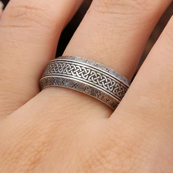 Моден винтидж прост пръстен с викингски руни за мъже, жени от неръждаема стомана, скандинавски келтски пръстени с възел, двойка амулети, бижута на едро