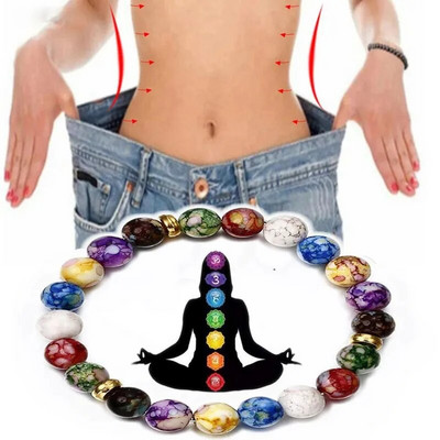 7 Chakra Reiki Healing Stone Гривна Yoga Balance Energy Beads Вулканичен камък Гривна за отслабване Бижута Гривна за жени Мъже