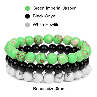 8mm dabīgā akmens rokassprādzes komplekts 3gab/komplekts Rodonīts Rozā Rozā Kvarcs Mēnessakmens Ametisti Hematīta Rokassprādzes Sievietēm Vīriešu Rotaslietas