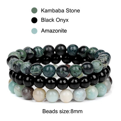 8mm dabīgā akmens rokassprādzes komplekts 3gab/komplekts Rodonīts Rozā Rozā Kvarcs Mēnessakmens Ametisti Hematīta Rokassprādzes Sievietēm Vīriešu Rotaslietas