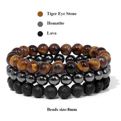 8mm dabīgā akmens rokassprādzes komplekts 3gab/komplekts Rodonīts Rozā Rozā Kvarcs Mēnessakmens Ametisti Hematīta Rokassprādzes Sievietēm Vīriešu Rotaslietas