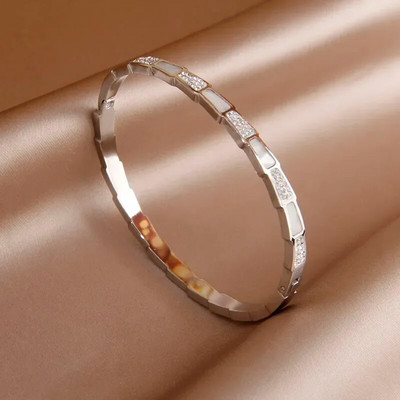 Κλασικά ανοιχτά βραχιόλια και βραχιόλια από ανοξείδωτο ατσάλι για γυναίκες μόδα Επώνυμα κοσμήματα Λεπτά βραχιόλια από πλήρες κρύσταλλο