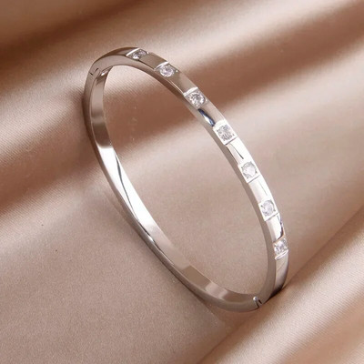 Κλασικά ανοιχτά βραχιόλια και βραχιόλια από ανοξείδωτο ατσάλι για γυναίκες μόδα Επώνυμα κοσμήματα Λεπτά βραχιόλια από πλήρες κρύσταλλο