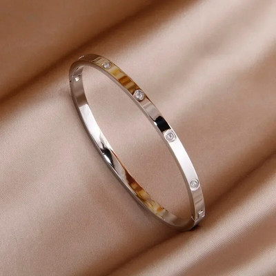 Κλασικά ανοιχτά βραχιόλια και βραχιόλια από ανοξείδωτο ατσάλι για γυναίκες μόδα Επώνυμα κοσμήματα Λεπτά βραχιόλια από πλήρες κρύσταλλο