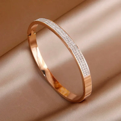 Κλασικά ανοιχτά βραχιόλια και βραχιόλια από ανοξείδωτο ατσάλι για γυναίκες μόδα Επώνυμα κοσμήματα Λεπτά βραχιόλια από πλήρες κρύσταλλο