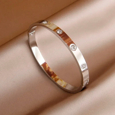 Κλασικά ανοιχτά βραχιόλια και βραχιόλια από ανοξείδωτο ατσάλι για γυναίκες μόδα Επώνυμα κοσμήματα Λεπτά βραχιόλια από πλήρες κρύσταλλο