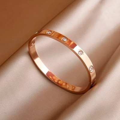 Κλασικά ανοιχτά βραχιόλια και βραχιόλια από ανοξείδωτο ατσάλι για γυναίκες μόδα Επώνυμα κοσμήματα Λεπτά βραχιόλια από πλήρες κρύσταλλο