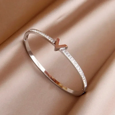 Κλασικά ανοιχτά βραχιόλια και βραχιόλια από ανοξείδωτο ατσάλι για γυναίκες μόδα Επώνυμα κοσμήματα Λεπτά βραχιόλια από πλήρες κρύσταλλο