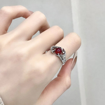 Пръстен с неправилен скъпоценен камък Естетично момиче с кух пръстен с червен камък Дамски течен кух пръстен Винтидж аксесоари за бижута