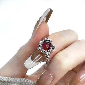 Пръстен с неправилен скъпоценен камък Естетично момиче с кух пръстен с червен камък Дамски течен кух пръстен Винтидж аксесоари за бижута