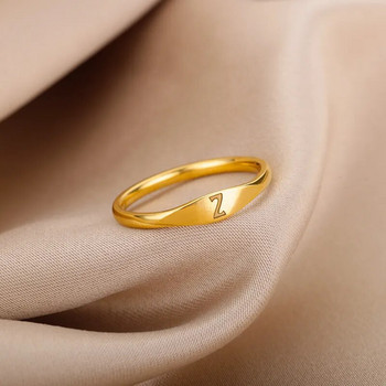 Сладки малки пръстени с букви за жени Мъжки модни бижута Златен цвят Инициали от неръждаема стомана Подреждащи се пръстени за пръсти Размер 7 8 9 10