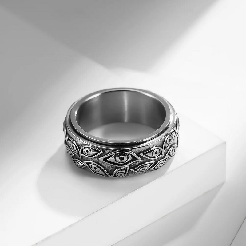 Vintage The Carved Eye Of God Mens Stresa gredzens rotējošam trauksmei, nerūsējošā tērauda fidget Spinner Rings Anillos De Ansiedad