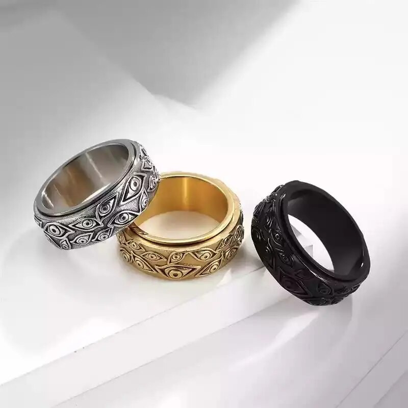 Vintage The Carved Eye Of God Mens Stresa gredzens rotējošam trauksmei, nerūsējošā tērauda fidget Spinner Rings Anillos De Ansiedad