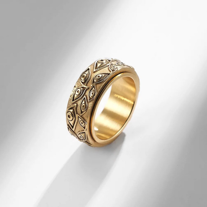 Vintage The Carved Eye Of God Mens Stresa gredzens rotējošam trauksmei, nerūsējošā tērauda fidget Spinner Rings Anillos De Ansiedad