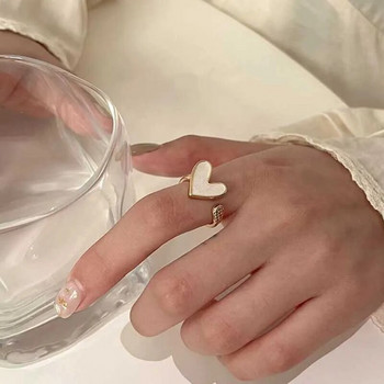 Модерни пръстени със златни сърца за жени Минималистични естетични отворени пръстени капка масло Женска вечеря Очарователен комплект пръстени Бижута