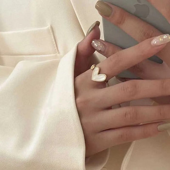 Модерни пръстени със златни сърца за жени Минималистични естетични отворени пръстени капка масло Женска вечеря Очарователен комплект пръстени Бижута