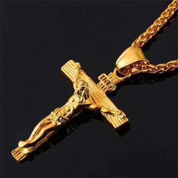 Θρησκευτικό κολιέ Ιησούς σταυρός για άνδρες Μόδα χρυσό χρώμα μενταγιόν σταυρός με κολιέ αλυσίδα κοσμήματα Δώρα για άνδρες