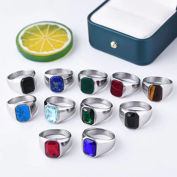 Πολλαπλών χρωμάτων Στυλ πολύτιμων λίθων Ανδρικά/Γυναικεία Υψηλής Ποιότητας 316LS Ανοξείδωτα τετράγωνα δαχτυλίδια Onyx Κλασικά κοσμήματα μόδας