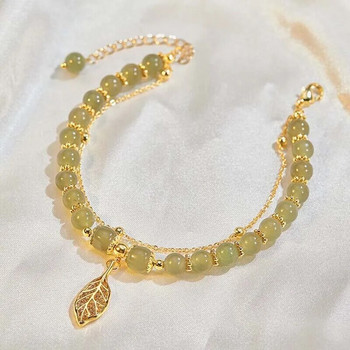 Βραχιόλι κινέζικου στυλ Hetian Jade για Γυναικεία Vintage Χρυσό Χρώμα Φύλλα Διπλού Επιστρώματος Βραχιόλι με χάντρες Δώρα κοσμήματα