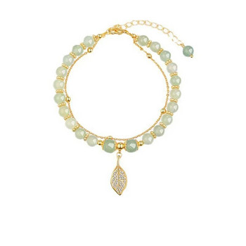 Βραχιόλι κινέζικου στυλ Hetian Jade για Γυναικεία Vintage Χρυσό Χρώμα Φύλλα Διπλού Επιστρώματος Βραχιόλι με χάντρες Δώρα κοσμήματα