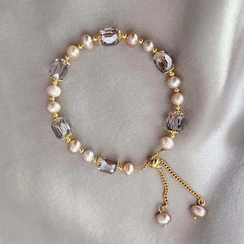 Винтидж лилава гривна с имитация на перли за жени, момичета, моден дизайн, кристална регулируема верижка, гривна, бижута, подаръци