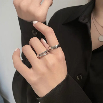 Сребърен цвят Неправилна куха двойна линия Геометричен комплект пръстен Женски семпъл уникален дизайн Модни регулируеми бижута Подаръци