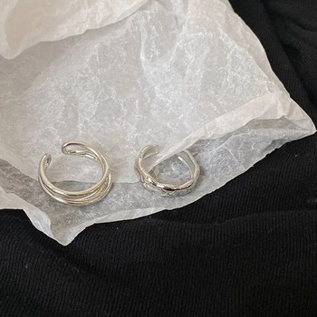 Сребърен цвят Неправилна куха двойна линия Геометричен комплект пръстен Женски семпъл уникален дизайн Модни регулируеми бижута Подаръци