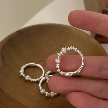 Φυσικό μαργαριτάρι γλυκού νερού γυαλιστερό σπασμένο ασημένιο δαχτυλίδι Μόδα απλό για γυναικείο δάχτυλο